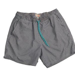 J. Crew Factory Black and White Patterned Men's Swim Trunks with Teal Drawstring